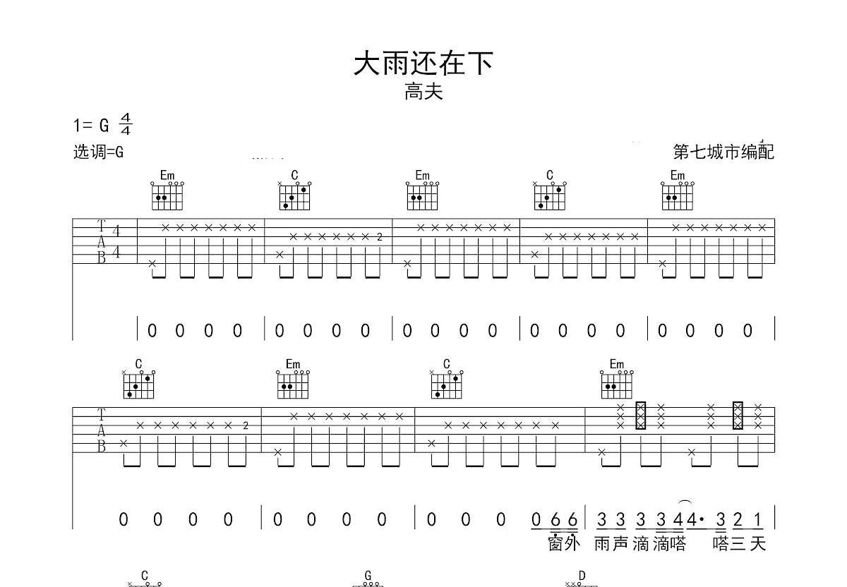 大雨还在下吉他谱预览图