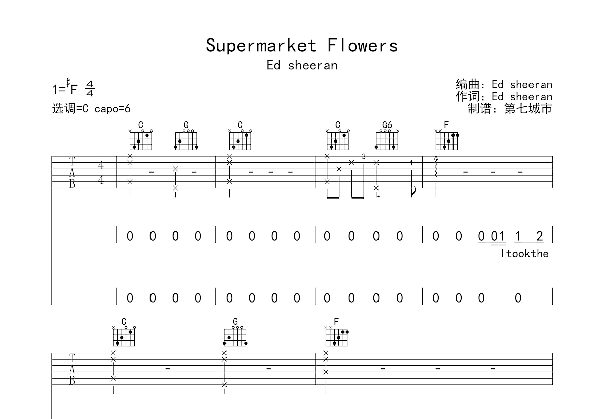 Supermarket Flowers吉他谱预览图