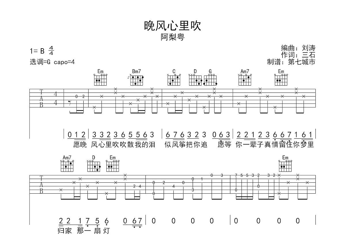 晚风心里吹吉他谱预览图