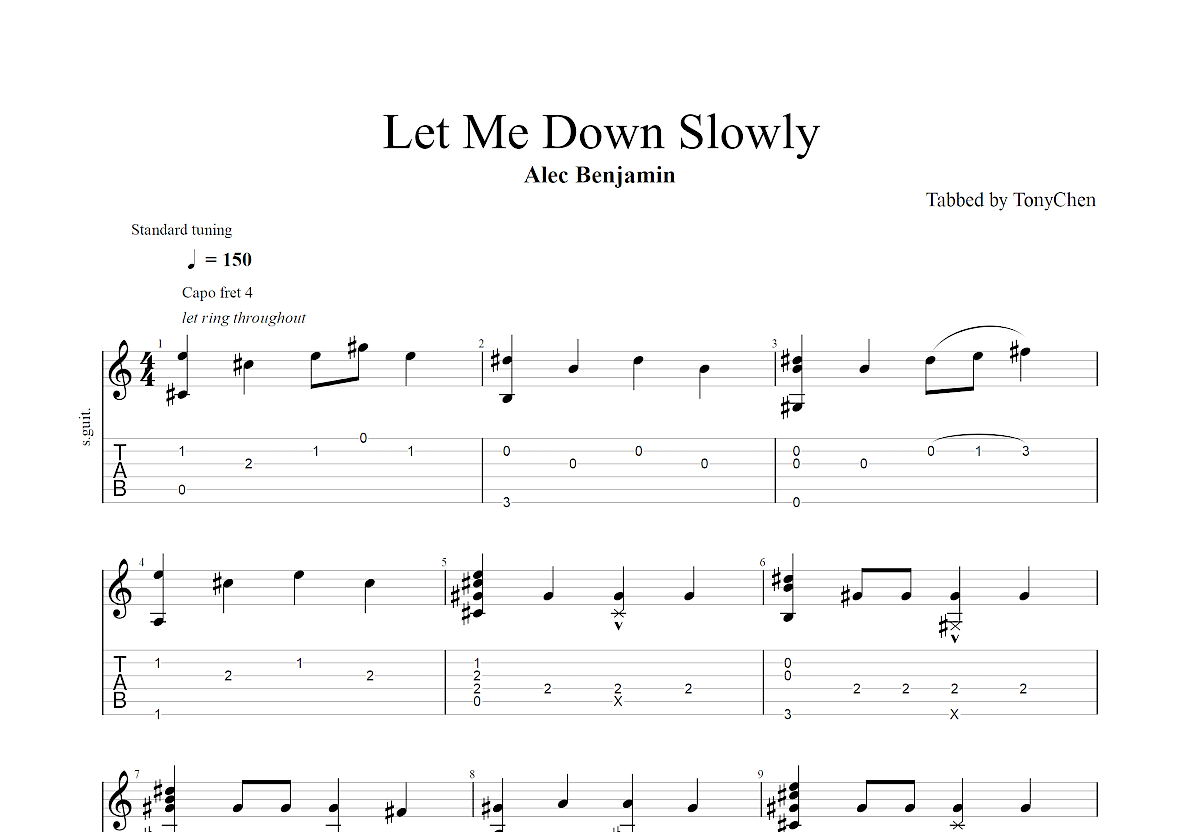 Let Me Down Slowly吉他谱预览图