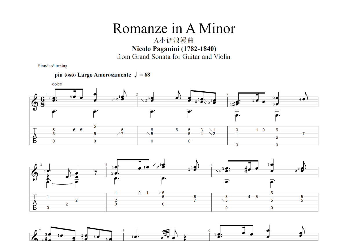 Romanze in A Minor吉他谱预览图