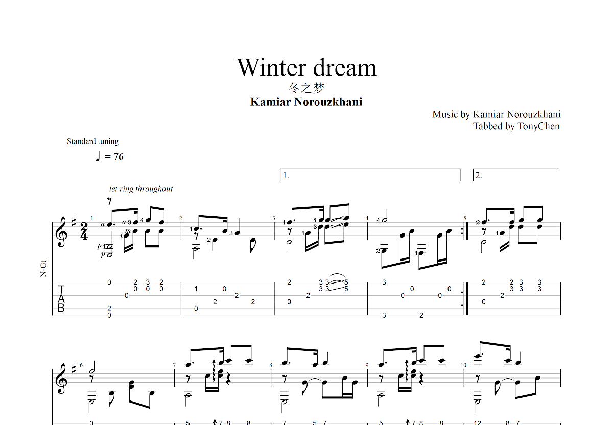 Winter Dream吉他谱_Kamiar Norouzkhani_G调古典