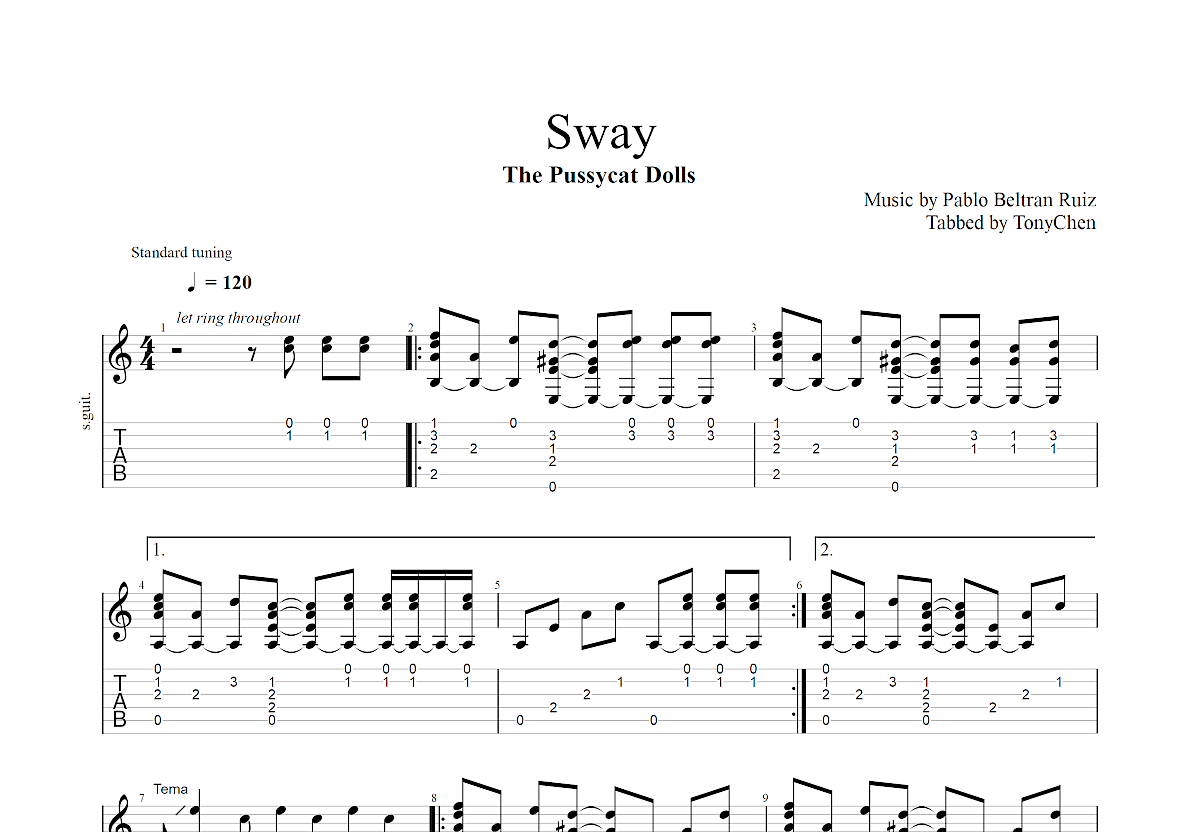 Sway吉他谱预览图