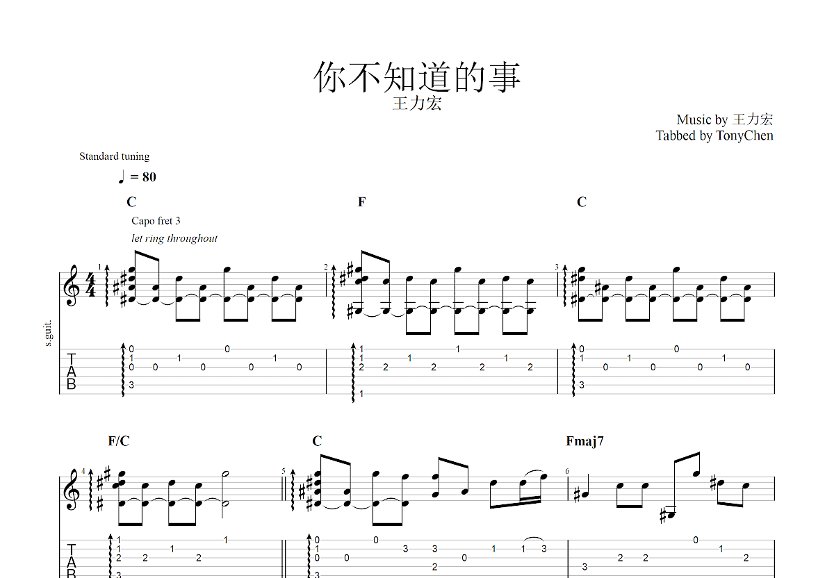 你不知道的事吉他谱预览图