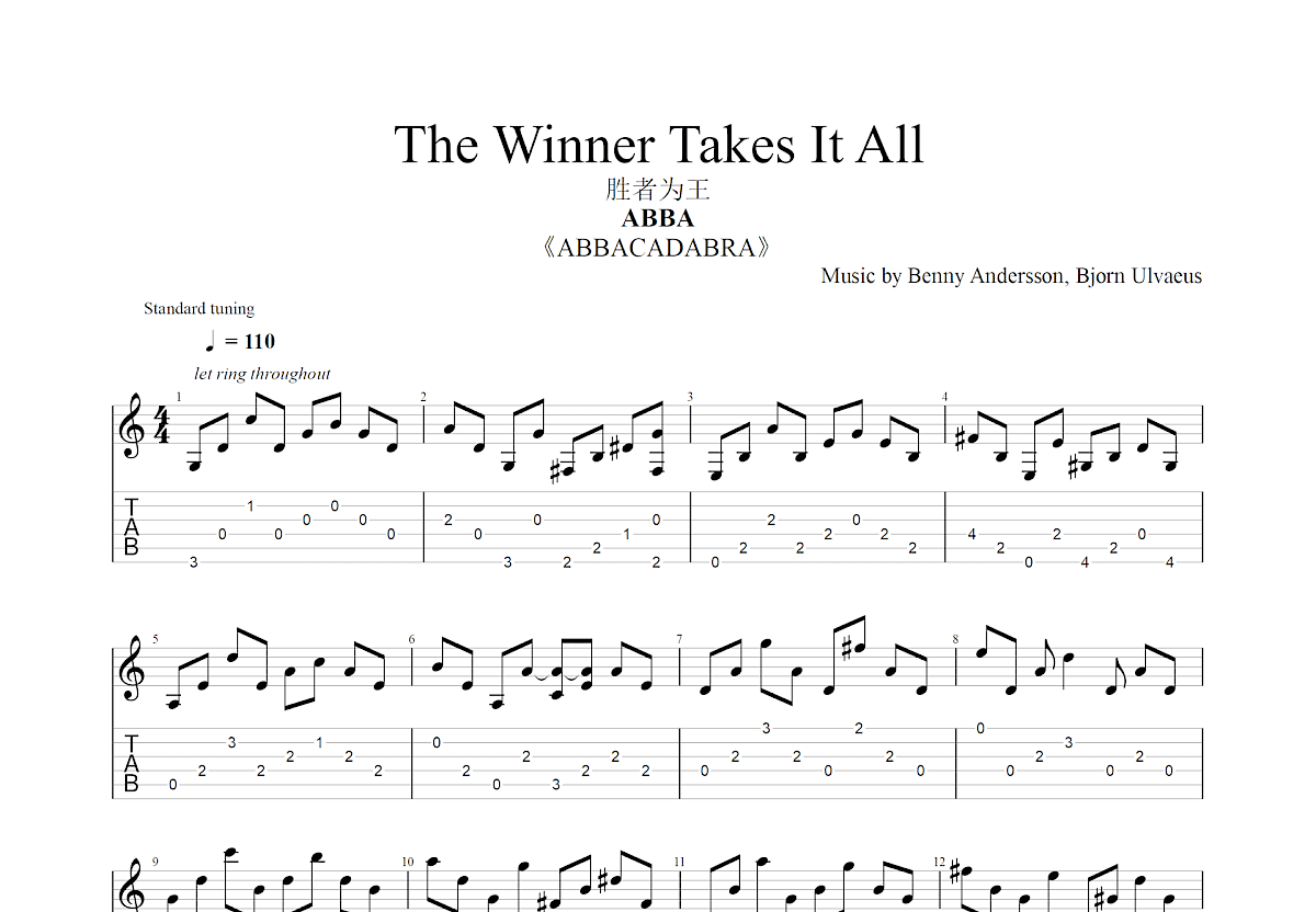 The Winner Takes It All吉他谱预览图