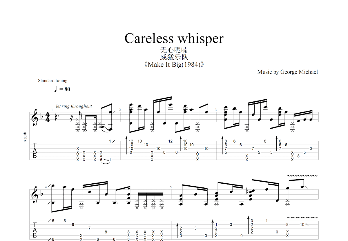 Careless whisper吉他谱预览图