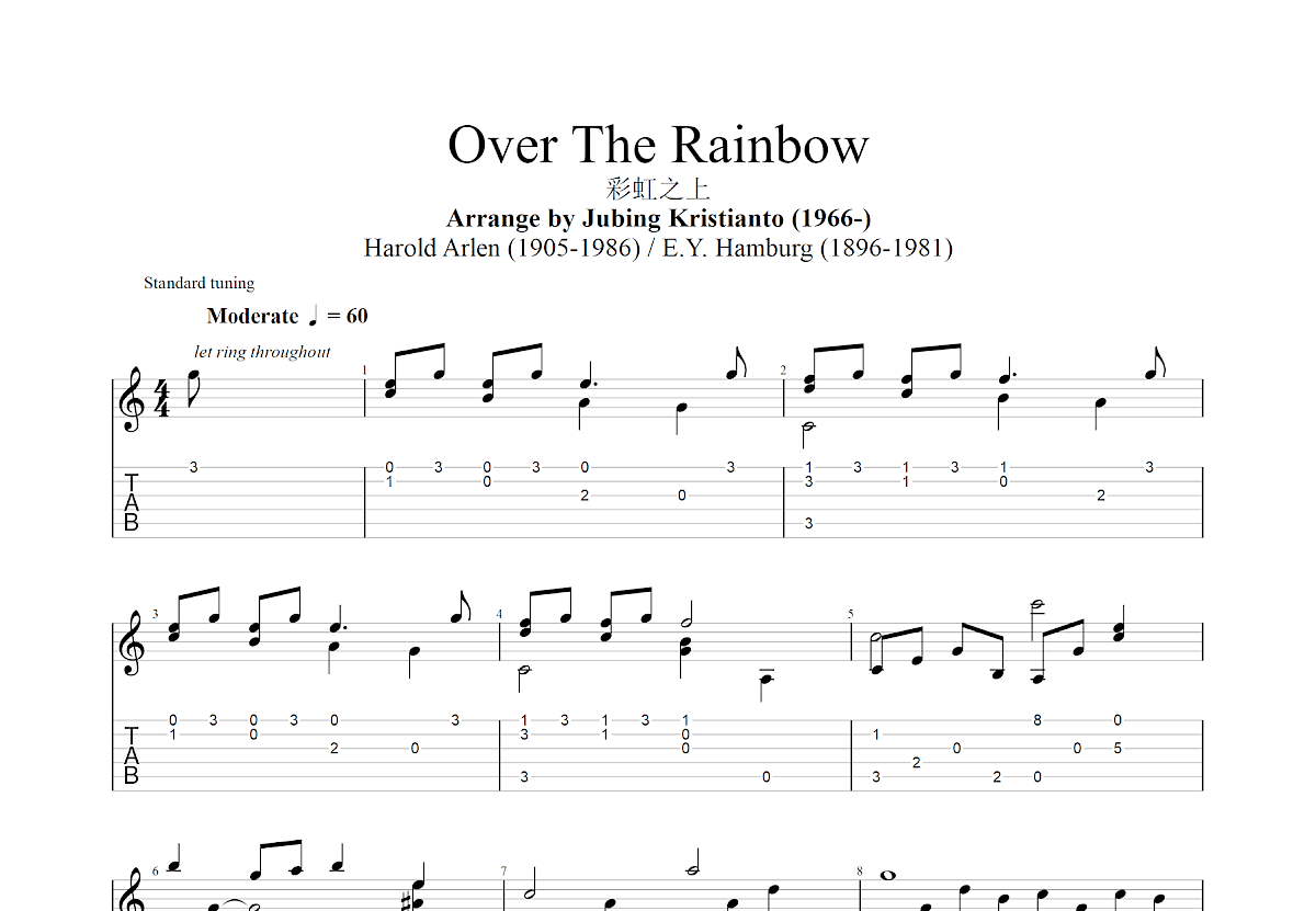 Over The Rainbow吉他谱预览图
