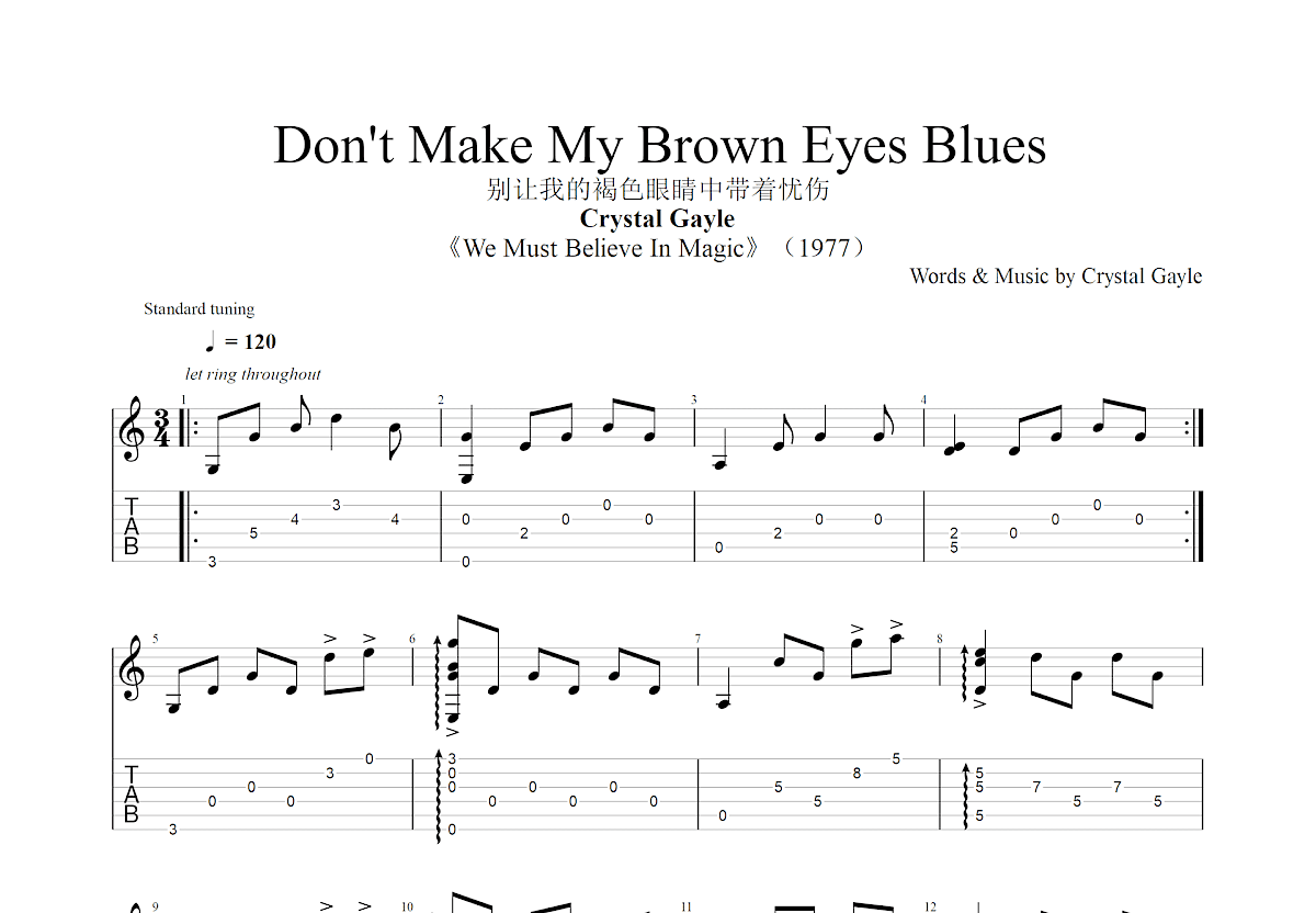 Don't Make My Brown Eyes Blues吉他谱预览图