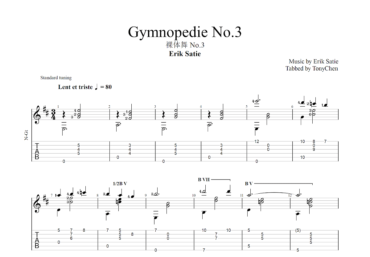 Gymnopedie No.3吉他谱预览图