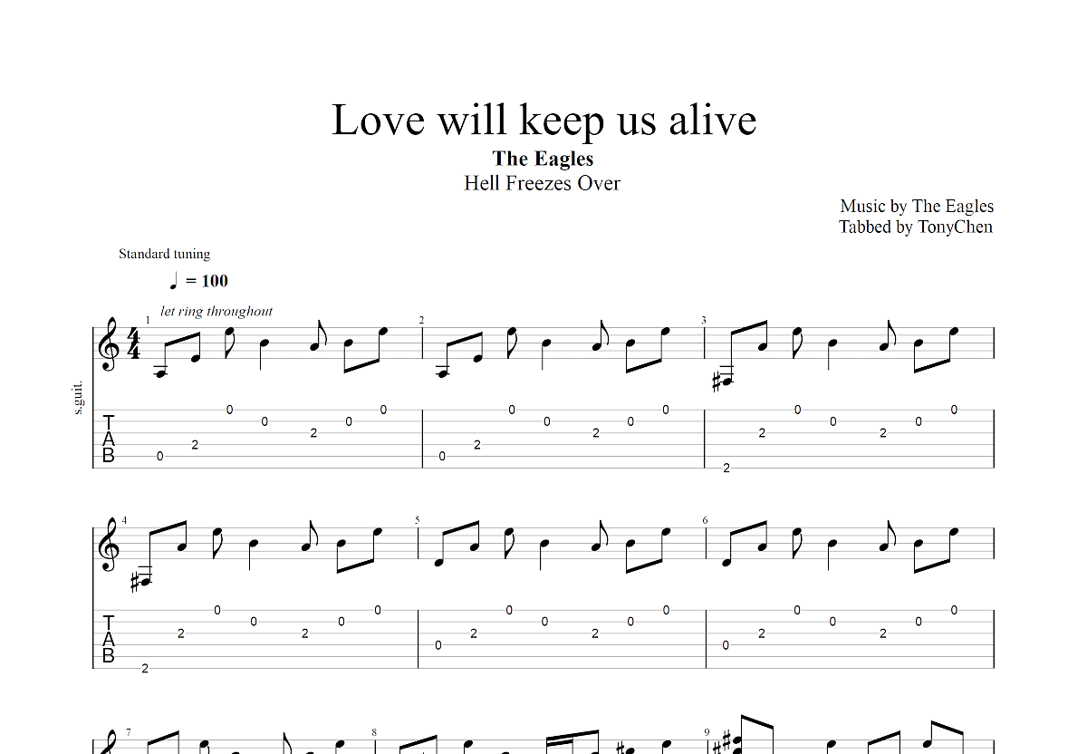 Love will keep us alive吉他谱预览图