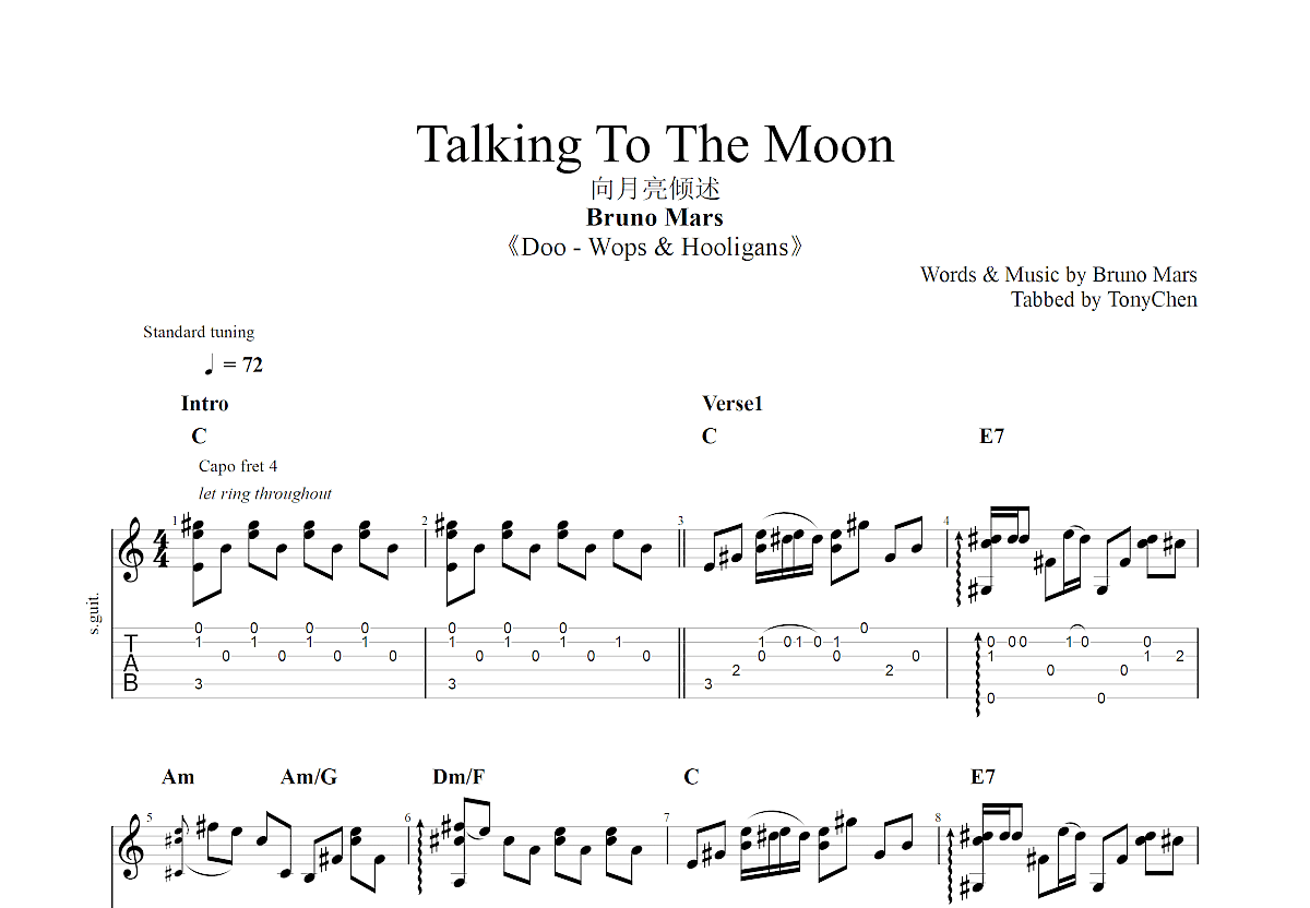 Talking To The Moon吉他谱预览图