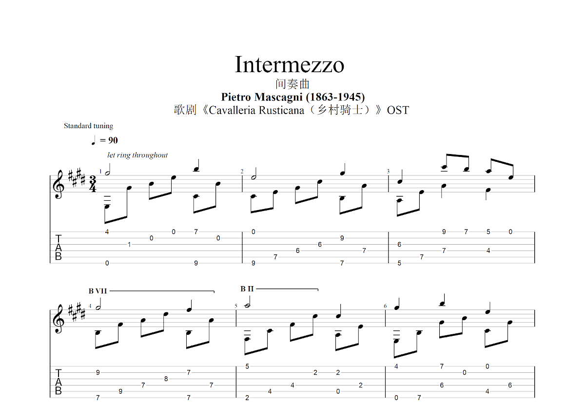 Intermezzo吉他谱_Pietro Mascagni_E调古典