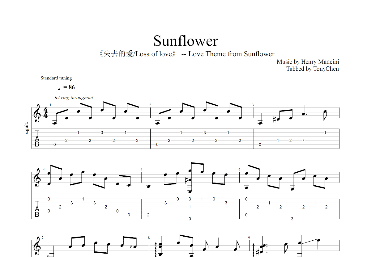 Sunflower吉他谱预览图