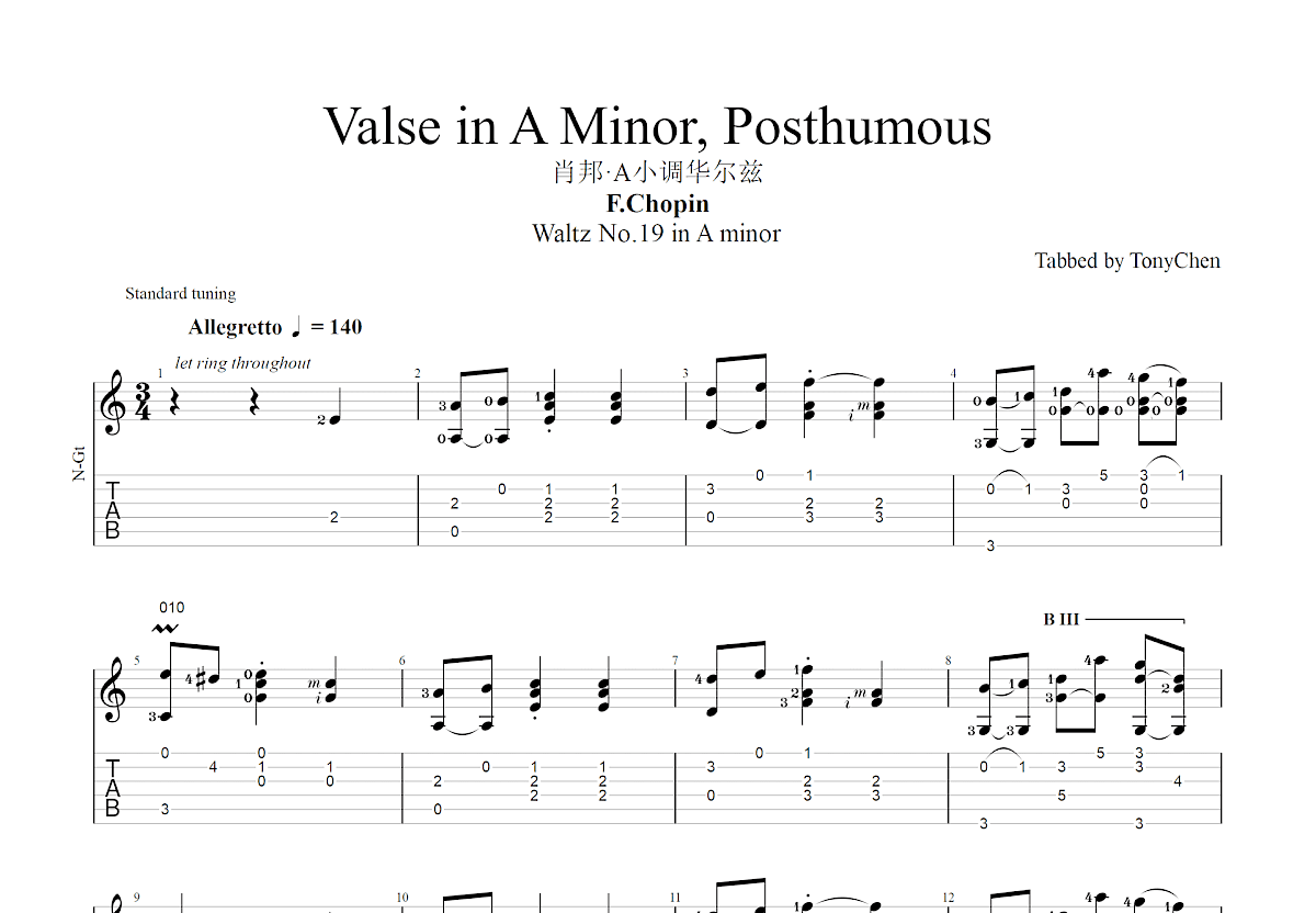 Waltz in A Minor No. 19吉他谱预览图