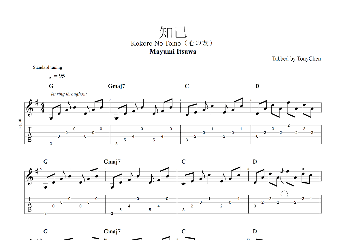知己吉他谱预览图