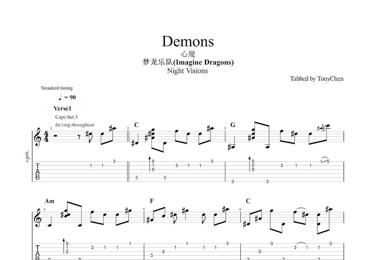Demons吉他谱预览图