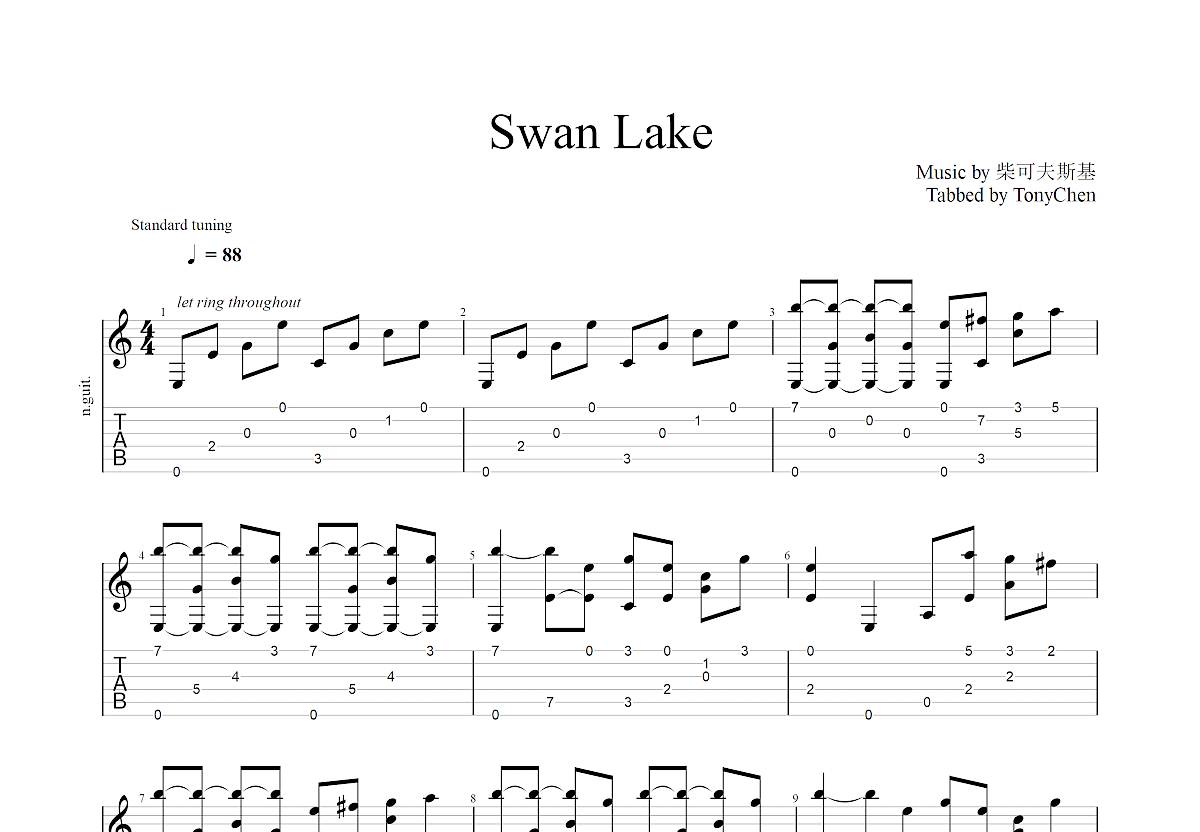 Swan Lake吉他谱预览图