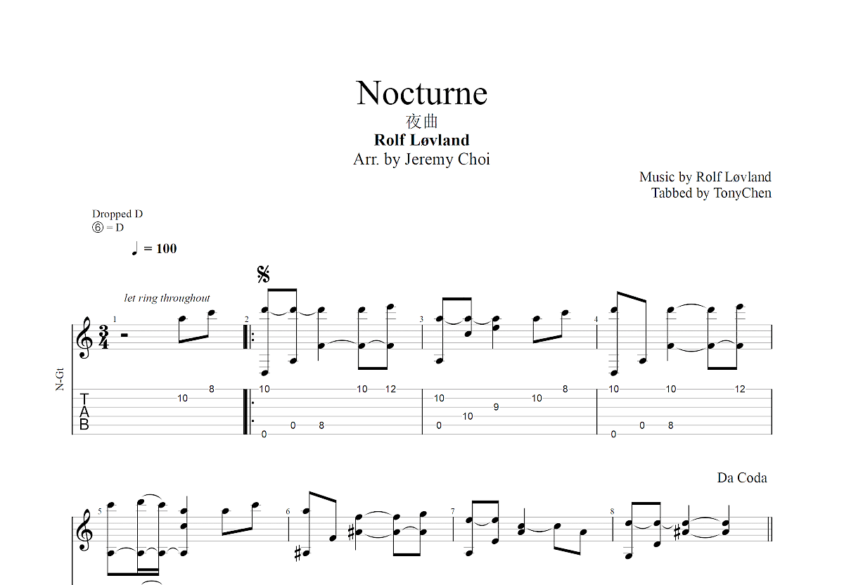 Nocturne吉他谱预览图