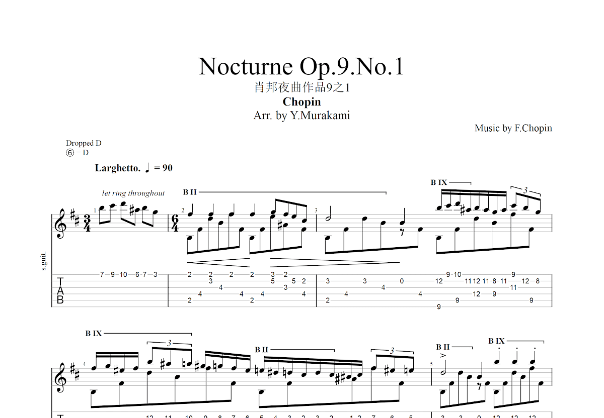 肖邦夜曲作品9之1吉他谱预览图