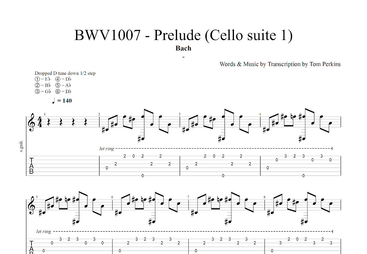 BWV1007 - Prelude (Cello suite 1)吉他谱预览图