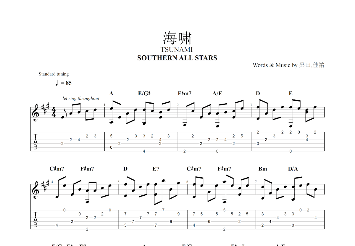 海啸吉他谱预览图