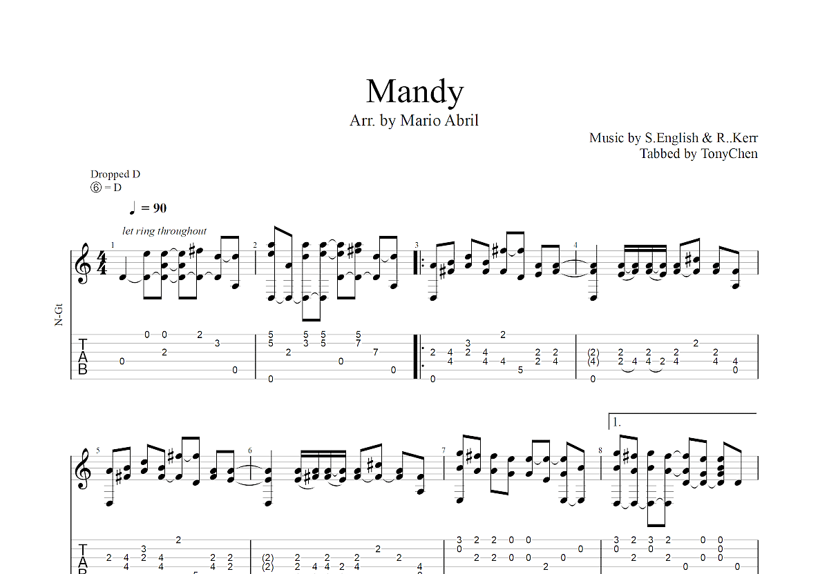 Mandy吉他谱_Mario Abril_C调指弹