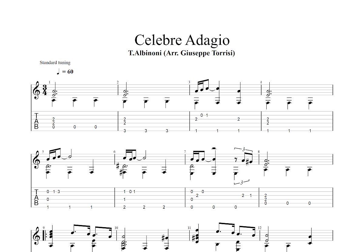 Celebre Adagio吉他谱_T.Albinoni_C调指弹