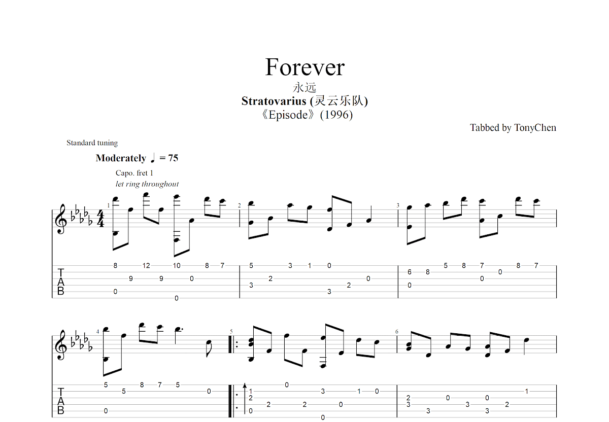 Forever吉他谱预览图
