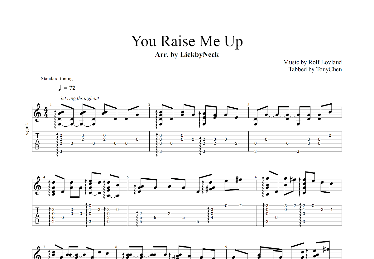 You Raise Me Up吉他谱预览图