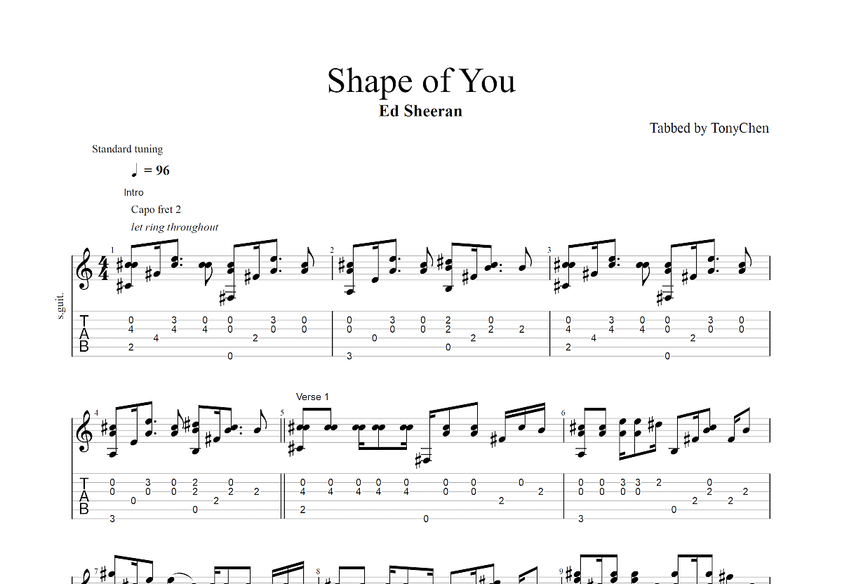 Shape of You吉他谱预览图