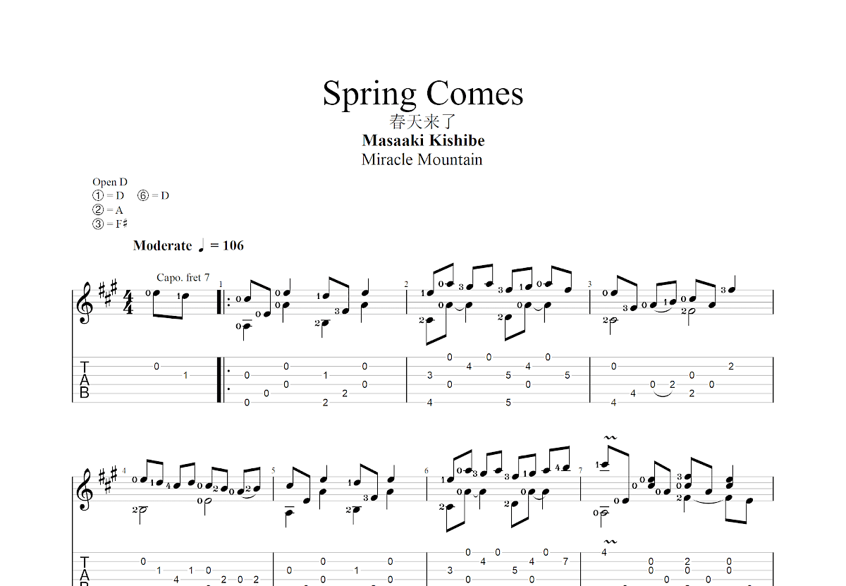 春天来了吉他谱预览图