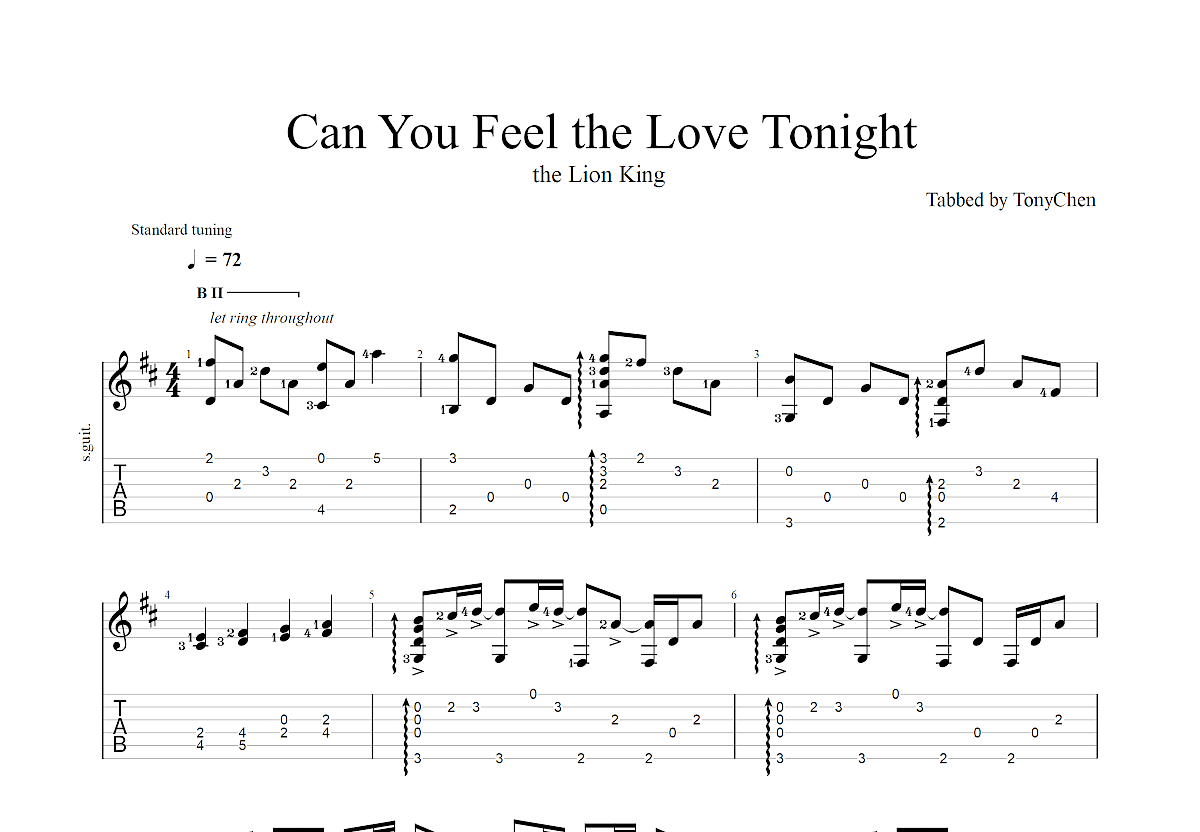 Can You Feel the Love Tonight吉他谱预览图