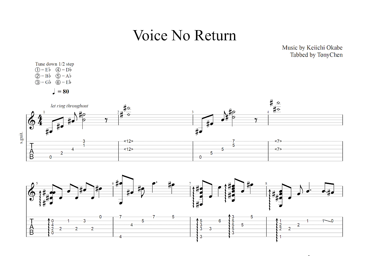 Voice No Return吉他谱预览图