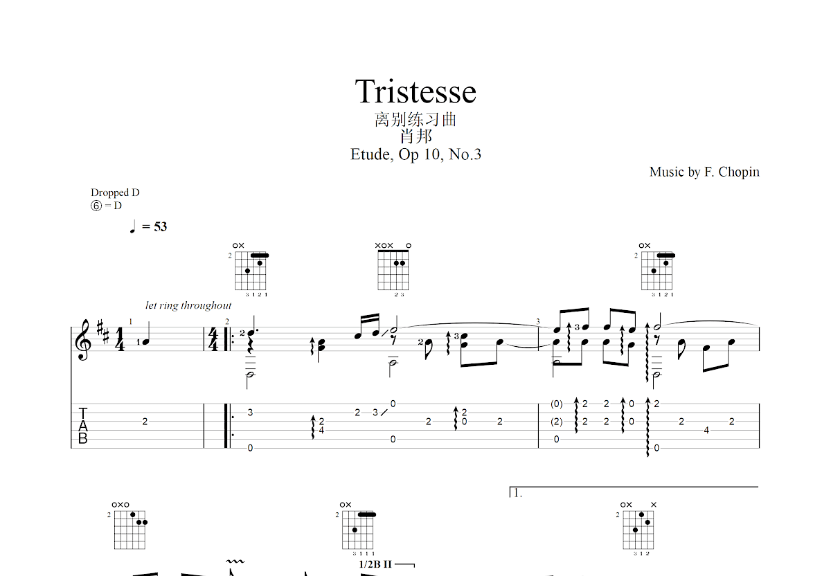 肖邦离别练习曲吉他谱预览图