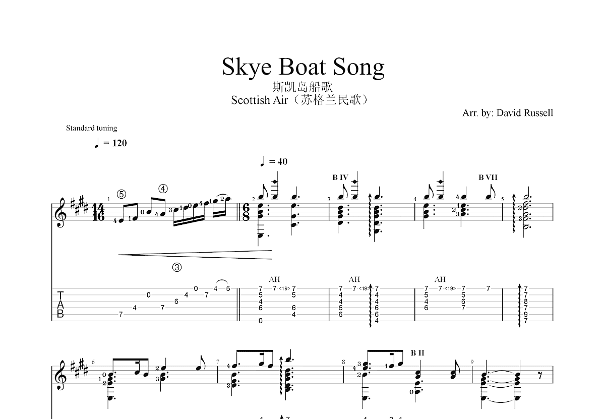 Skye Boat Song吉他谱预览图