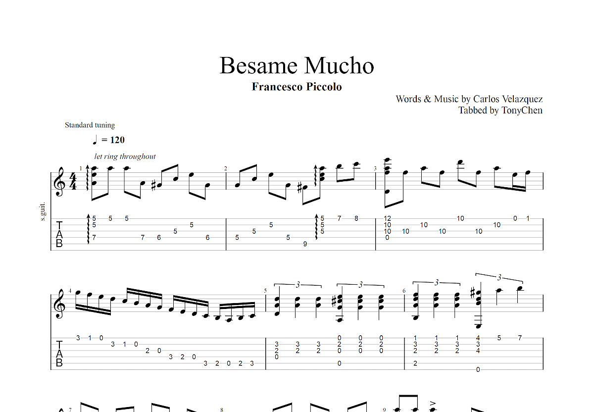 Besame Mucho吉他谱预览图