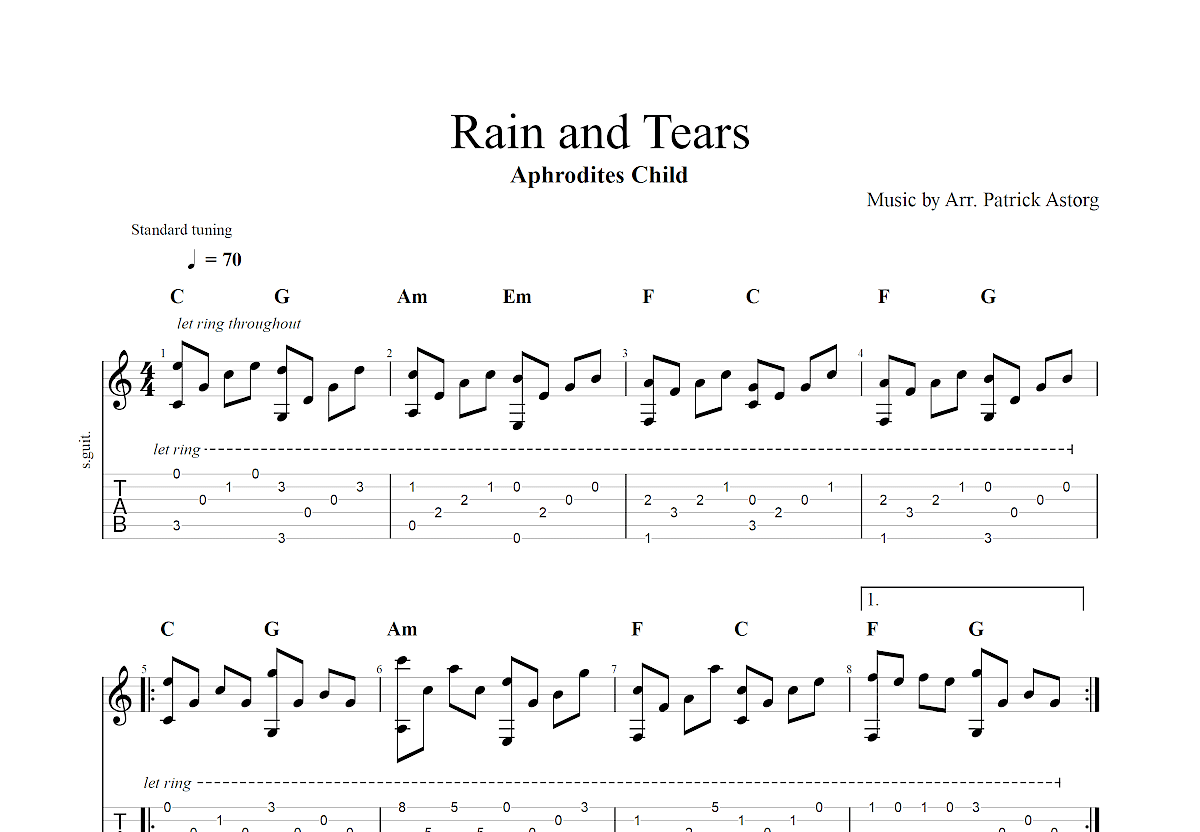 Rain And Tears吉他谱预览图