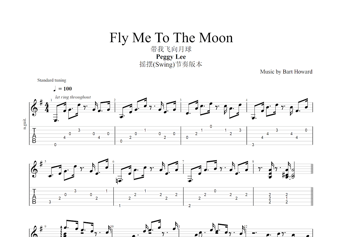 Fly Me To The Moon吉他谱预览图