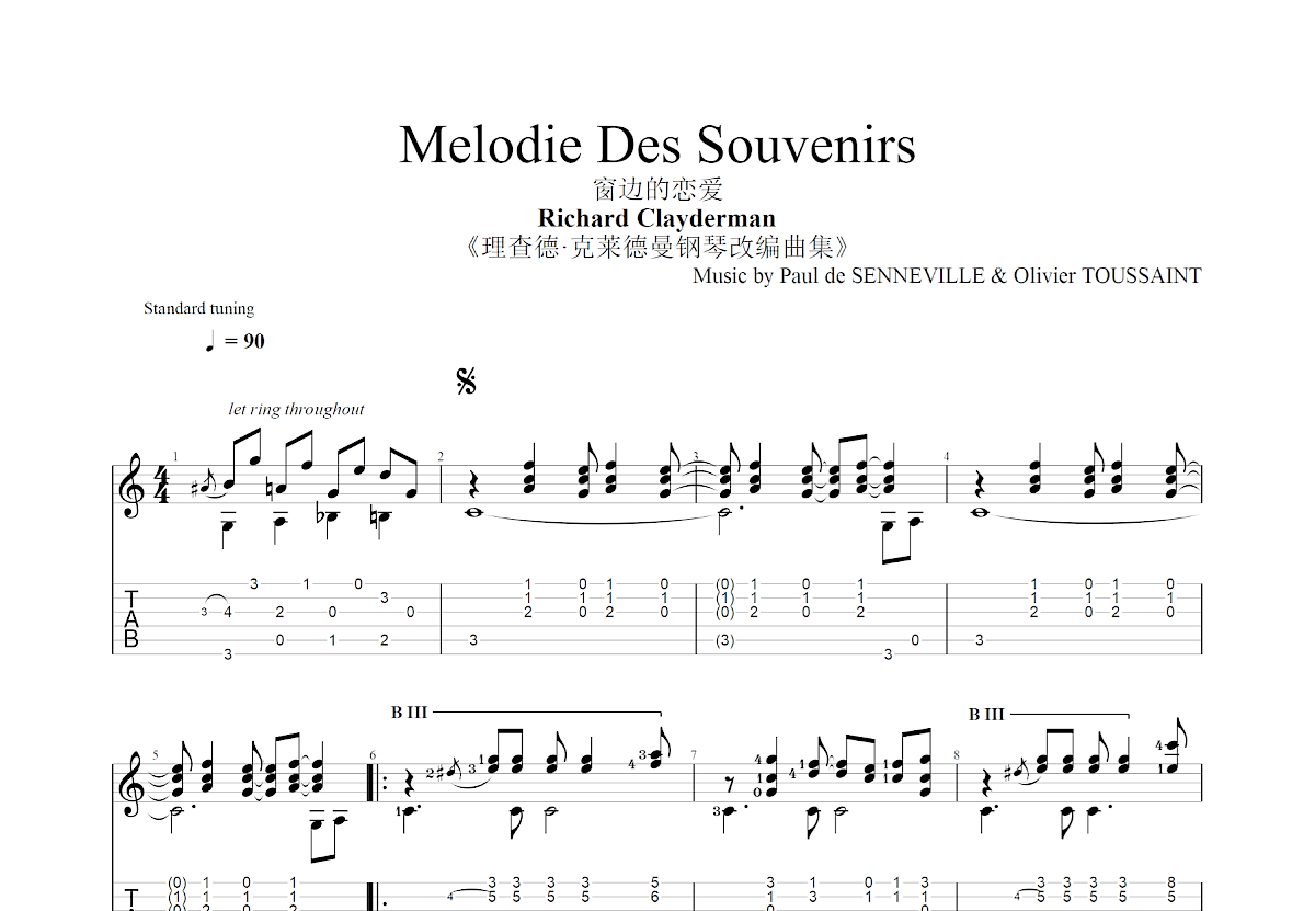 Melodie Des Souvenirs吉他谱预览图