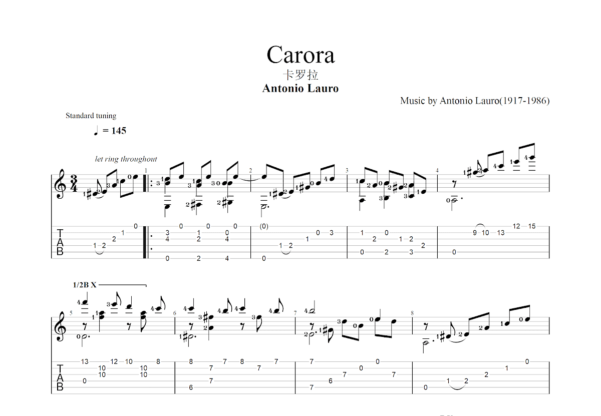 Carora吉他谱预览图