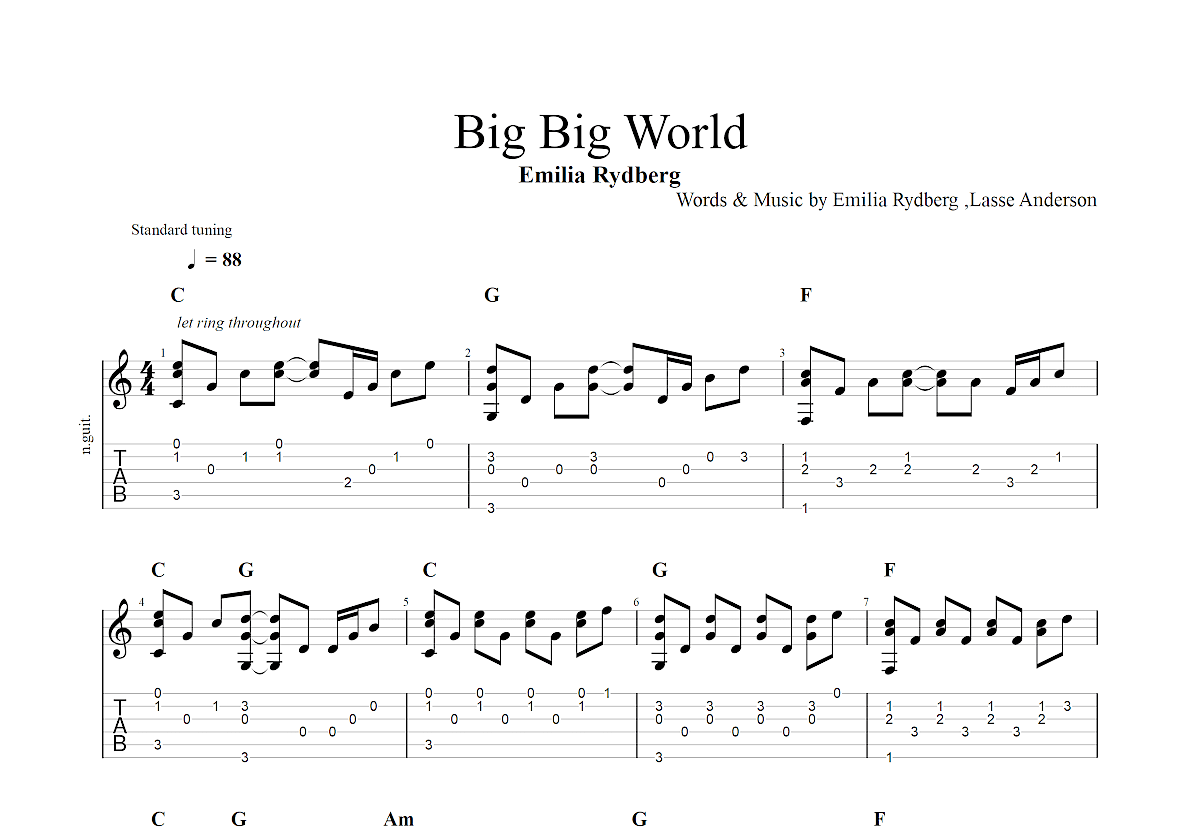 Big Big World吉他谱预览图