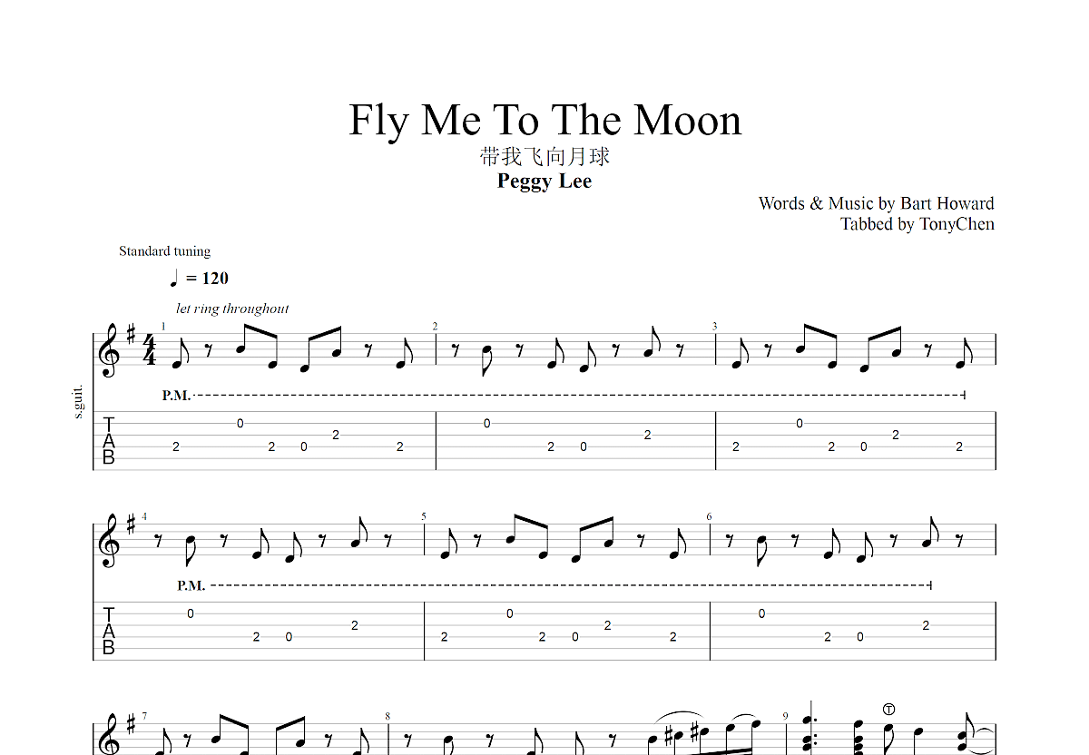 Fly Me To The Moon吉他谱预览图