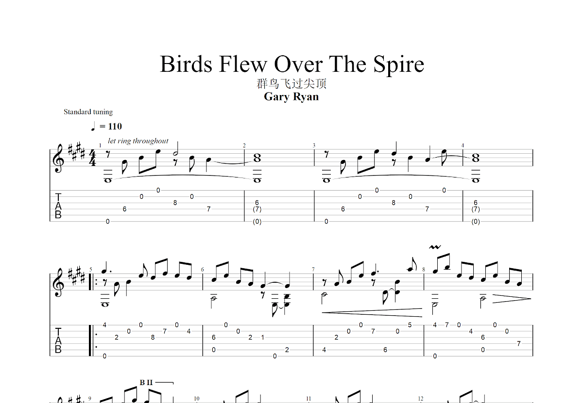 Birds Flew Over The Spire吉他谱预览图