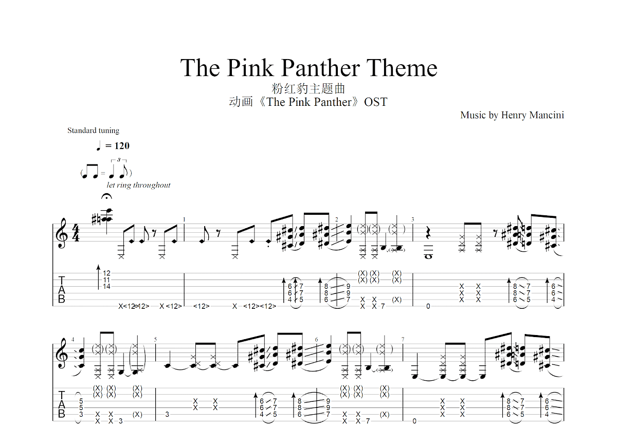 The Pink Panther Theme吉他谱预览图