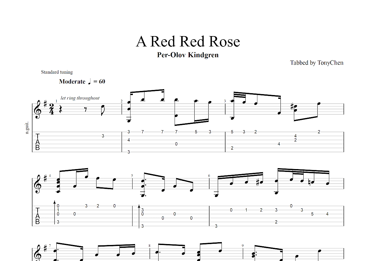 A Red Red Rose吉他谱预览图