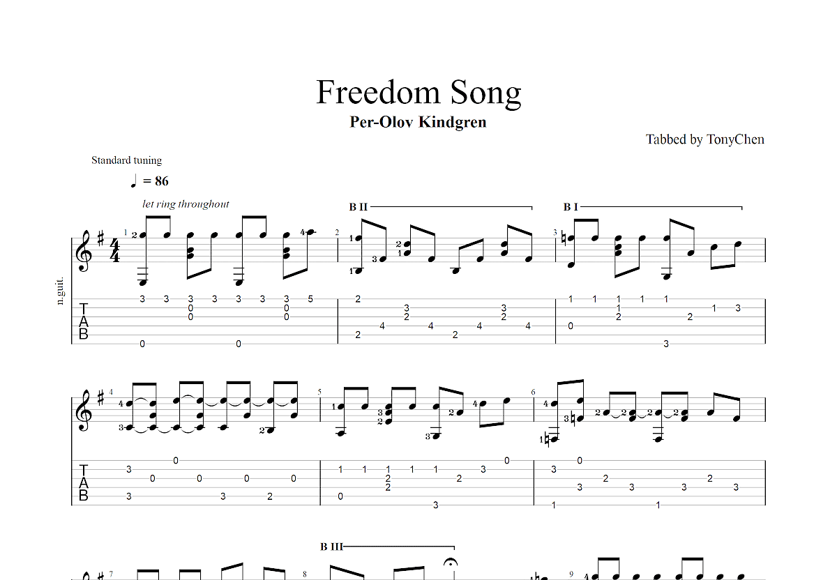 Freedom Song吉他谱预览图