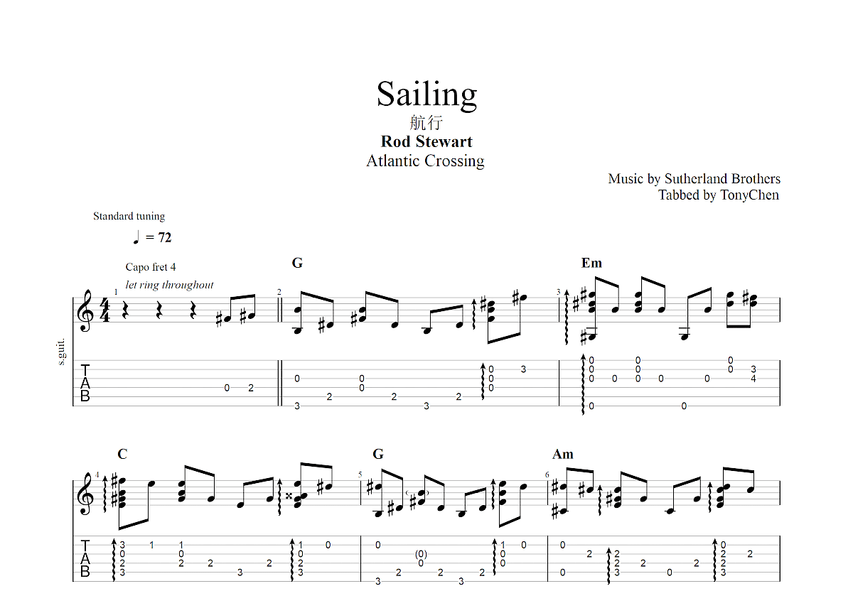 Sailing吉他谱预览图