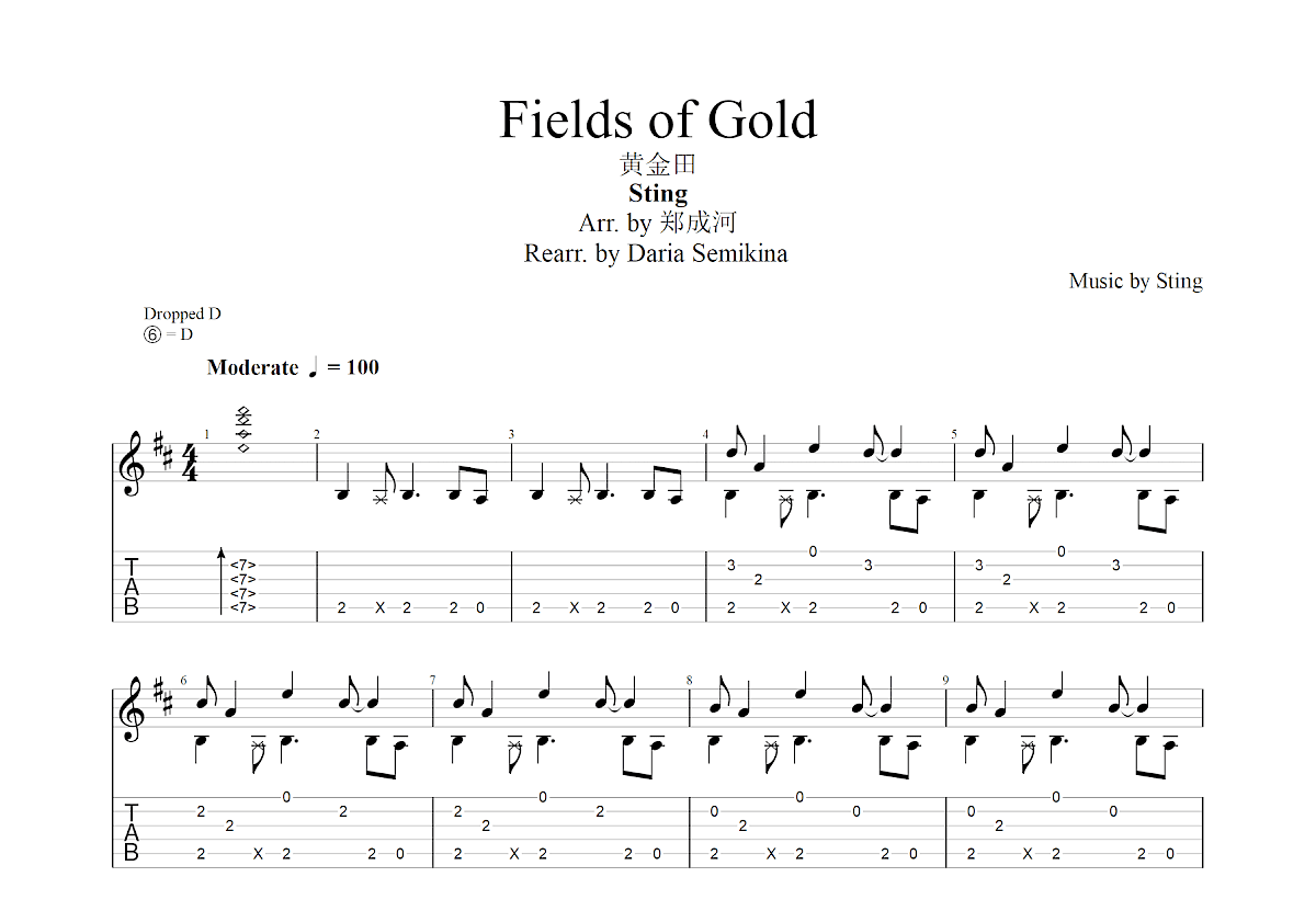 Field of Gold吉他谱预览图