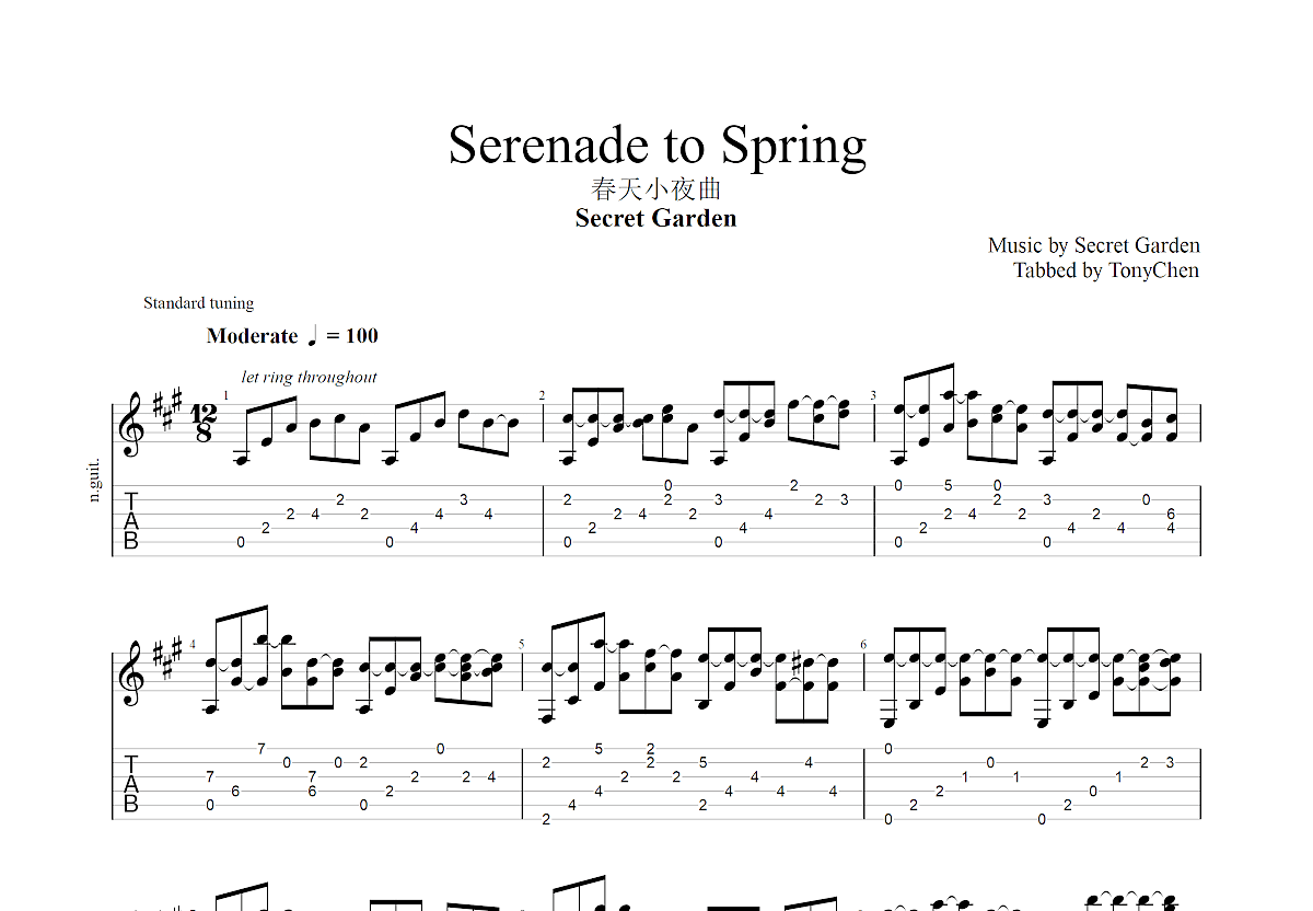 春天小夜曲吉他谱预览图