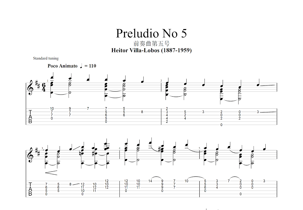 Preludio No 5吉他谱预览图